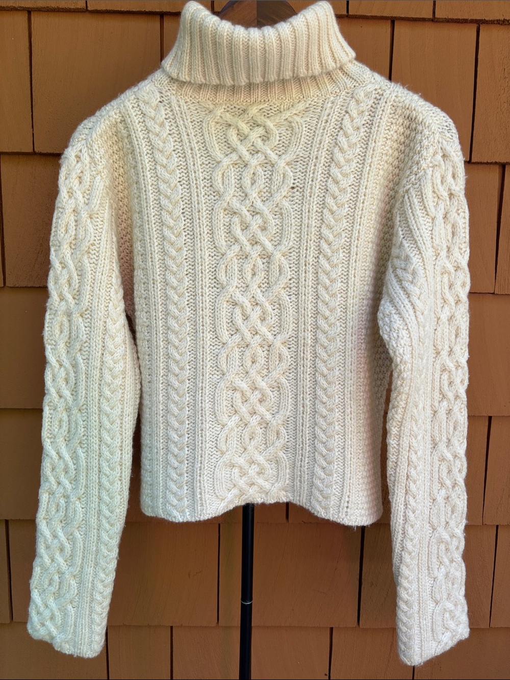 PAUL JAMES | Ivory Cable Knit Turtleneck Boxy Heritage Fisherman Sweater Size M